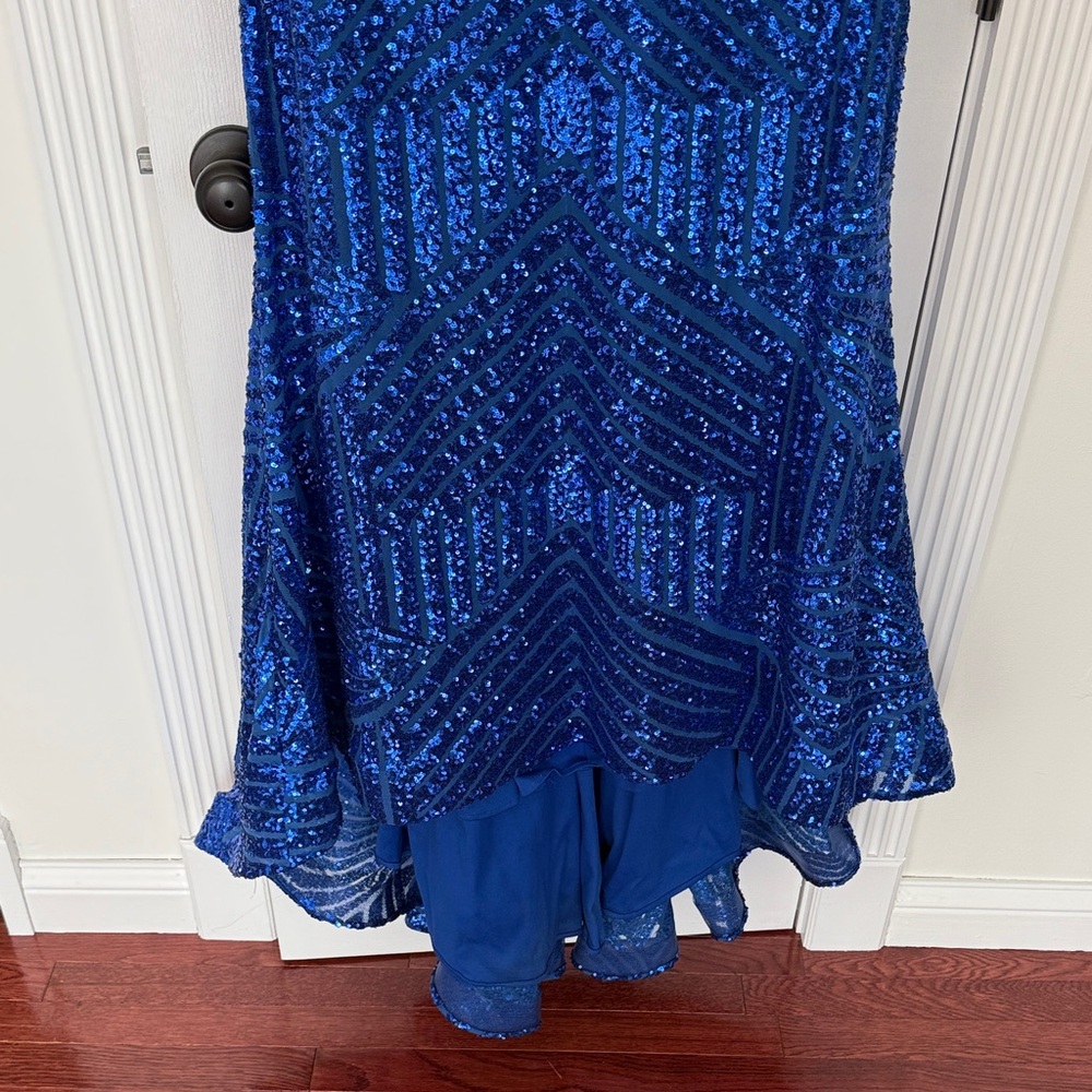 Mia Vega Royal Blue Sequin Hi Low Evening Prom Formal Gown Dress Sz 16 Like New - Picture 5 of 13